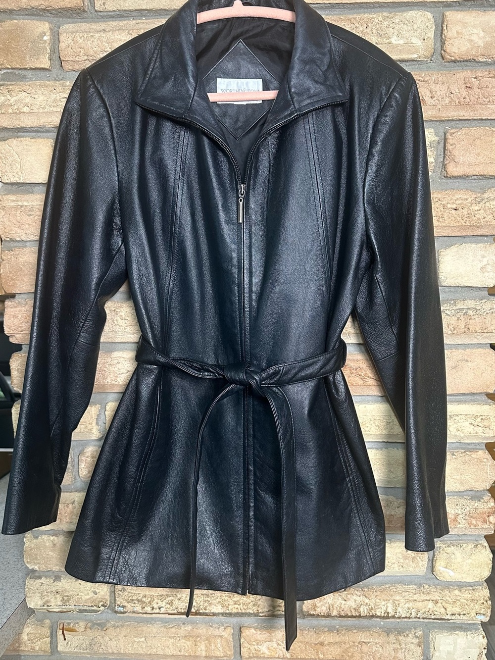 Worthington Black Leather Belted Jacket - Women